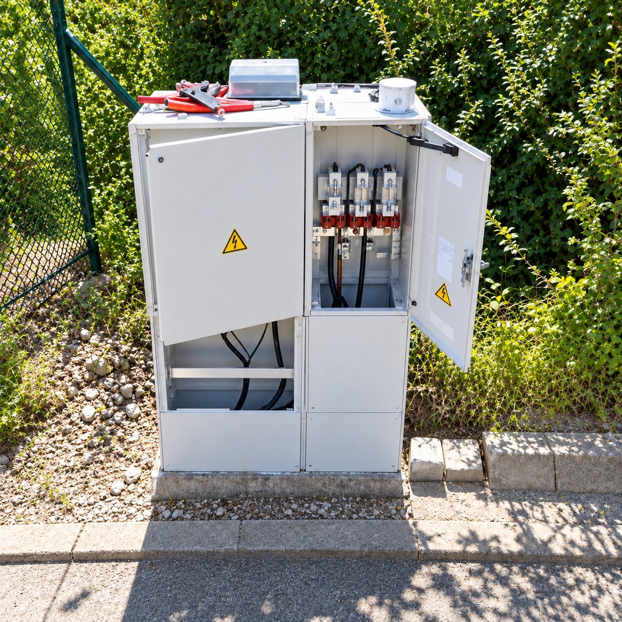 Venkovní elektrická skříň s otevřeným rozvaděčem
